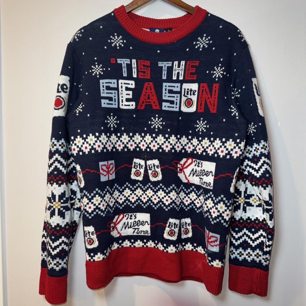 Miller Lite‎ Sz M Ugly Christmas Sweater Collector Item Rare Tis The Season Beer